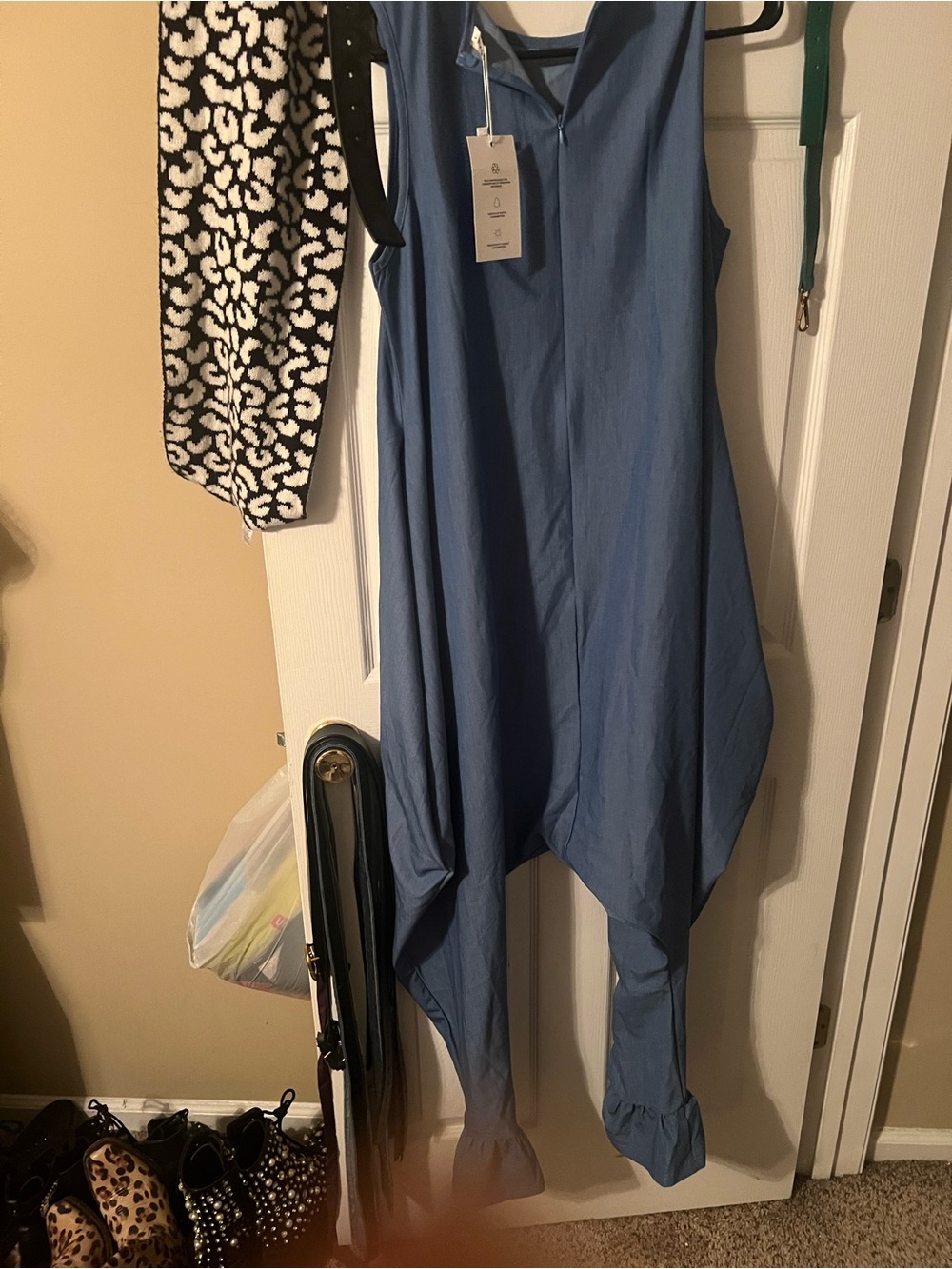 Blue Sleeveless Hooded Romper